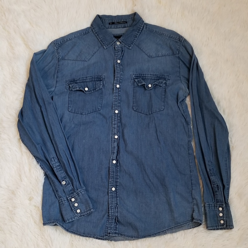 21 men | dark denim long sleeves shirt